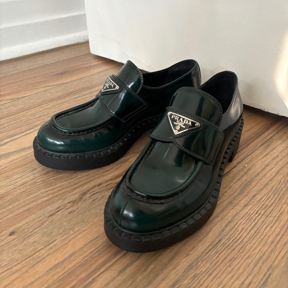PRADA PLATFORM LOAFERS - EMERALD/BLACK - Picture 1 of 12